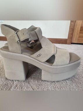 UGG Women's Taupe Suede Platform Sandals Size 9 NEW